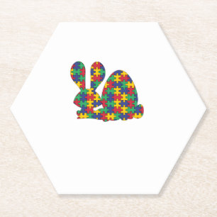 Easter Rabbit Autism Awareness Puzzle Piece Autist Paper Coaster