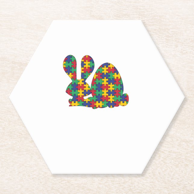 Easter Rabbit Autism Awareness Puzzle Piece Autist Paper Coaster (Front)