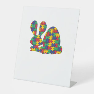 Easter Rabbit Autism Awareness Puzzle Piece Autist Pedestal Sign
