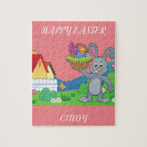 Easter rabbit basket  house puzzle personalized