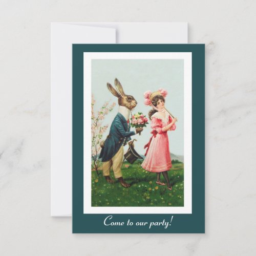 Easter Rabbit Brings Bouquet to Girl  Invitation