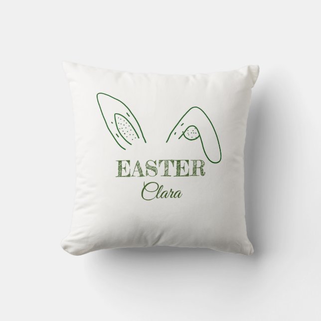Easter rabbit bunny ears add name text editable te throw pillow (Front)