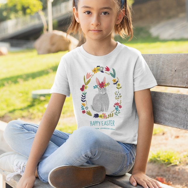 Easter rabbit bunny floral wreath T-Shirt (Creator Uploaded)