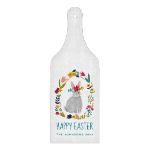 Easter rabbit bunny & flowers illustration cutting board