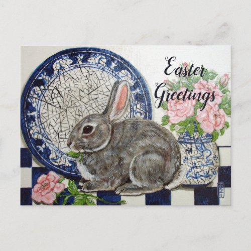 Easter Rabbit Bunny Painting Dedham Plate Cute Postcard
