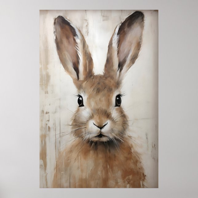 Easter Rabbit Bunny Portrait Print, Rustic Poster (Front)