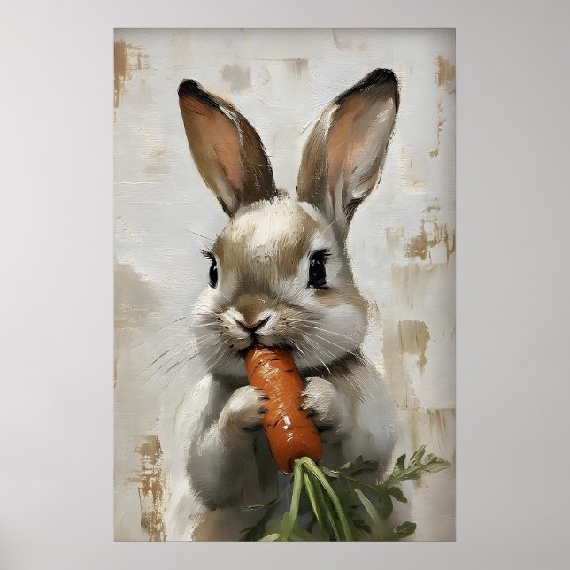 Easter Rabbit Carrot Print, Spring Bunny Poster (Front)