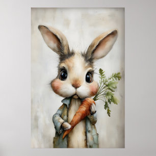 Easter Rabbit Carrot Print, Spring Bunny Poster