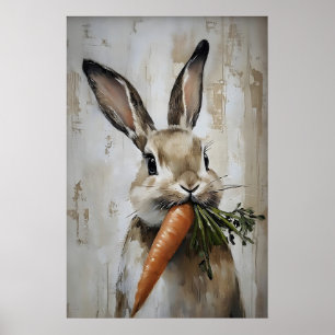 Easter Rabbit Carrot Print, Spring Bunny Poster