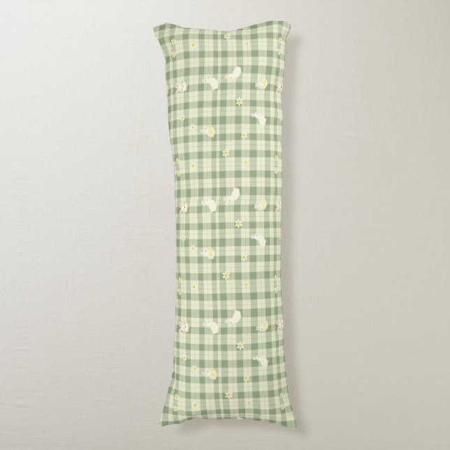 Easter Rabbit Chicken Green Plaid Pattern Body Pillow (Front Vertical)