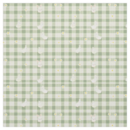 Easter Rabbit Chicken Green Plaid Pattern Fabric
