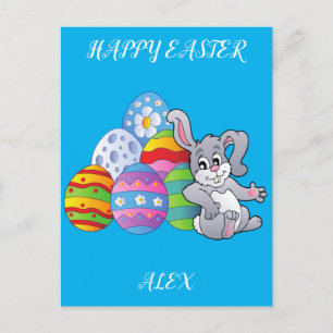 Easter rabbit & eggs personalized postcard. postcard