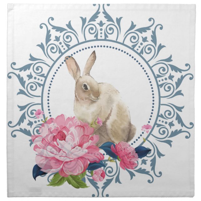 Easter Rabbit Floral Cloth Napkin (Front)