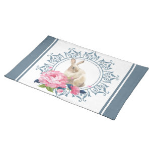 Easter Rabbit Floral design Cloth Placemat