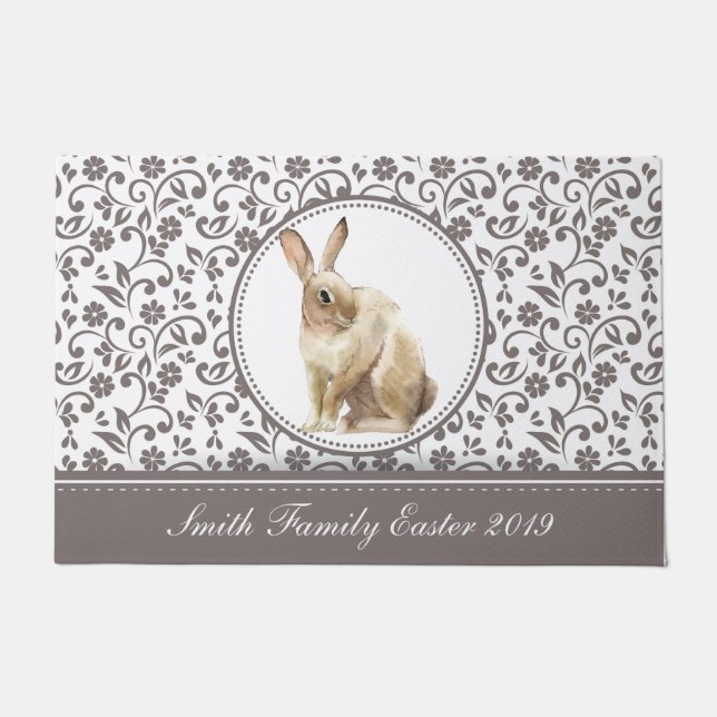 Easter Rabbit Floral Family Personalized Doormat (Front)