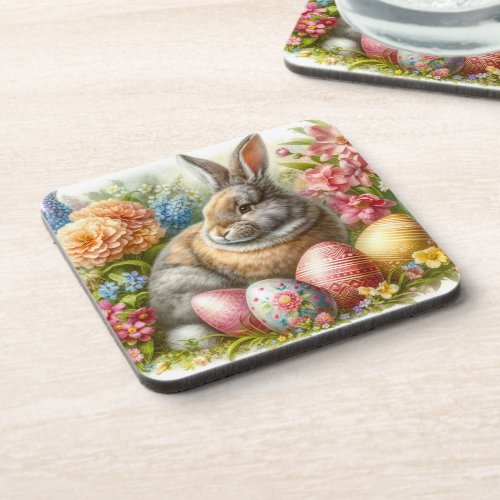 Easter Rabbit Floral Set of 6 Hard plastic coaster