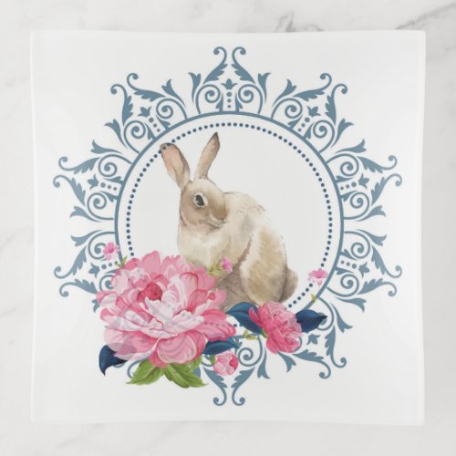 Easter Rabbit Floral Trinket Tray