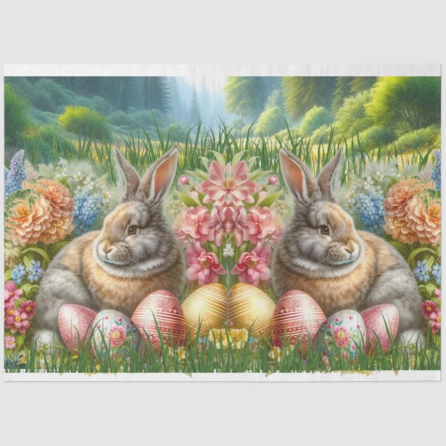 Easter Rabbit Flowers Holiday Eggs Tissue Paper (Front)