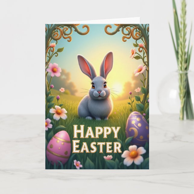 Easter Rabbit Golden Frame Card (Front)