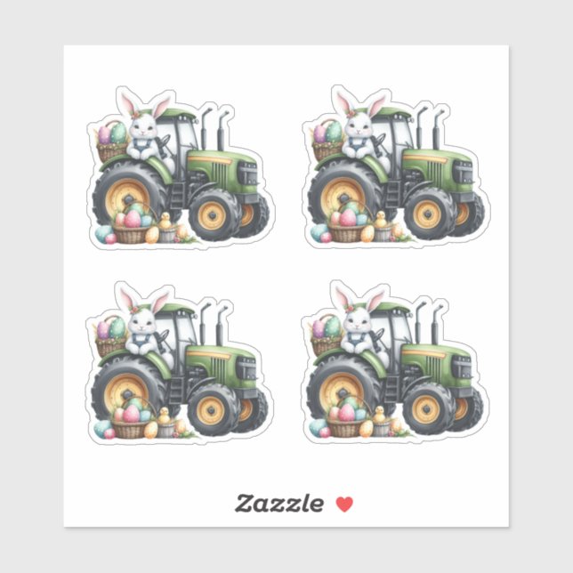 Easter Rabbit Green Tractor Eggs Sticker (Sheet)