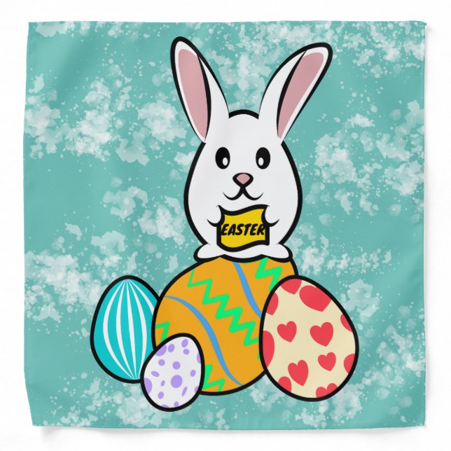 Easter Rabbit Holding a Banner on Easter Eggs Bandana (Front)