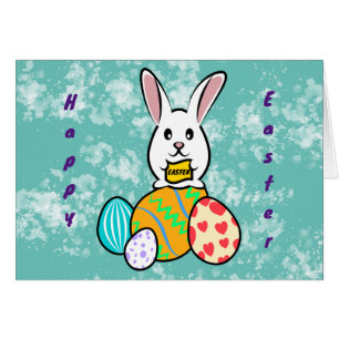 Easter Rabbit Holding a Banner on Easter Eggs Cards