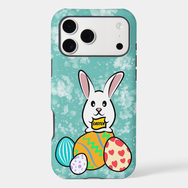 Easter Rabbit Holding a Banner on Easter Eggs Iphone Case (Back)