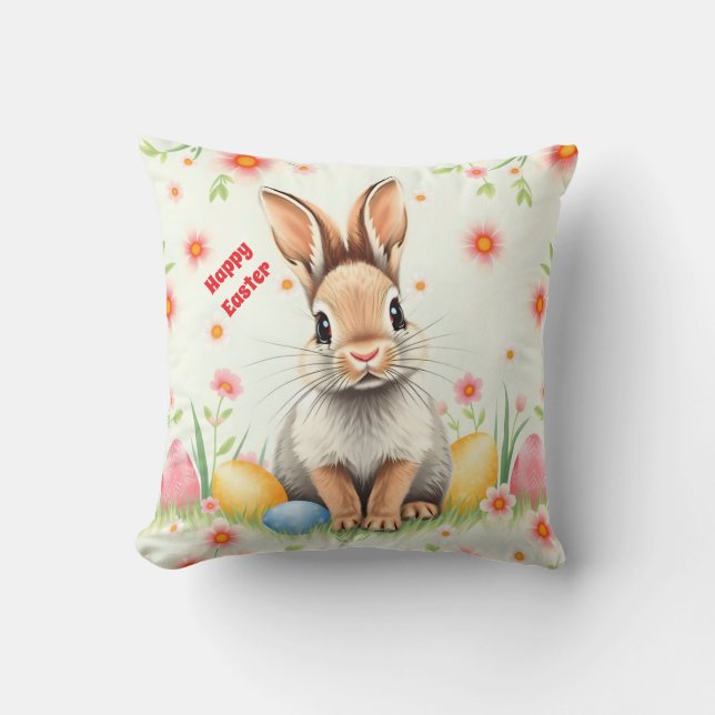 Easter Rabbit Holiday Modern Collection Throw Pillow (Front)