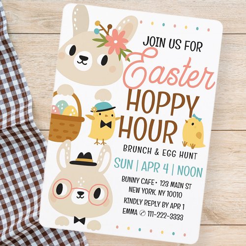 Easter Rabbit Hoppy Hour Modern Brunch Egg Hunt  Invitation