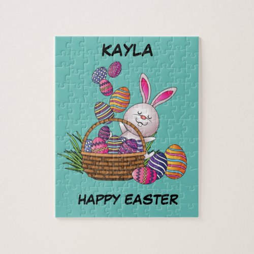 Easter rabbit in basket with eggs puzzle jigsaw puzzle