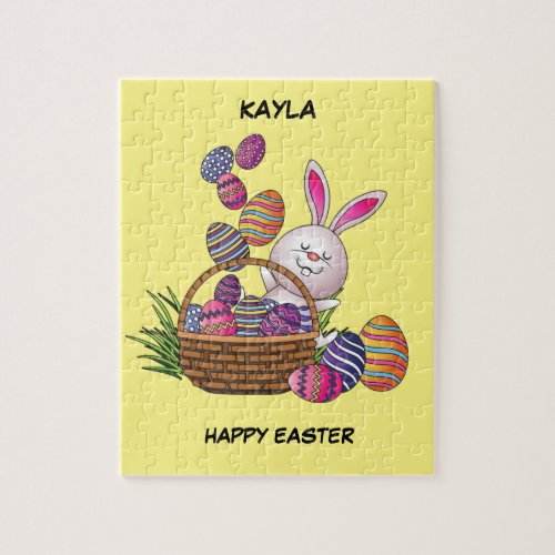 Easter rabbit in basket with eggs puzzle jigsaw puzzle