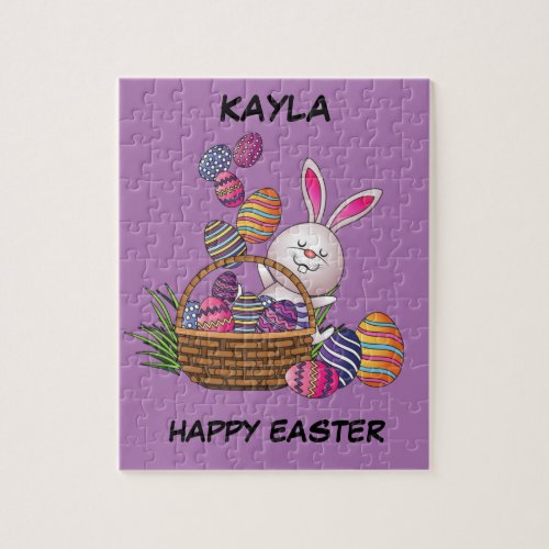 Easter rabbit in basket with eggs puzzle jigsaw puzzle