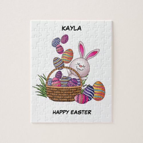 Easter rabbit in basket with eggs puzzle jigsaw puzzle