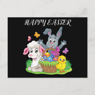 Easter rabbit, lamb & chick postcard. postcard