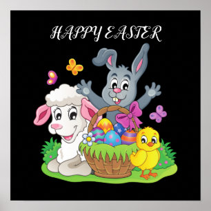 Easter rabbit, lamb & chick poster. poster