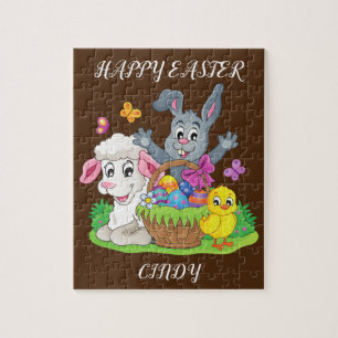 Easter rabbit, lamb & chick puzzle personalized.