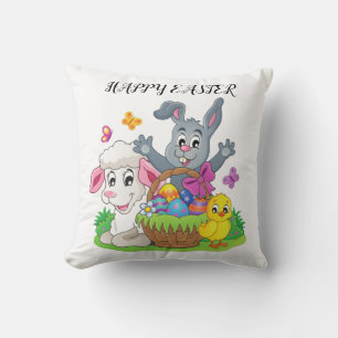 Easter rabbit, lamb & chick throw pillow. throw pillow