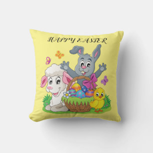 Easter rabbit, lamb & chick throw pillow. throw pillow