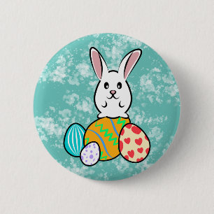 Easter Rabbit on Easter Eggs Button