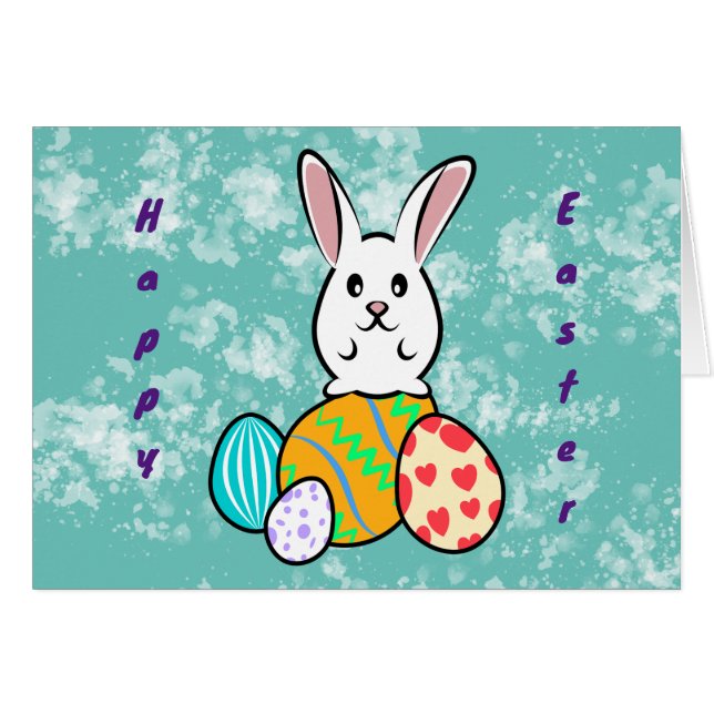Easter Rabbit on Easter Eggs Cards (Front Horizontal)