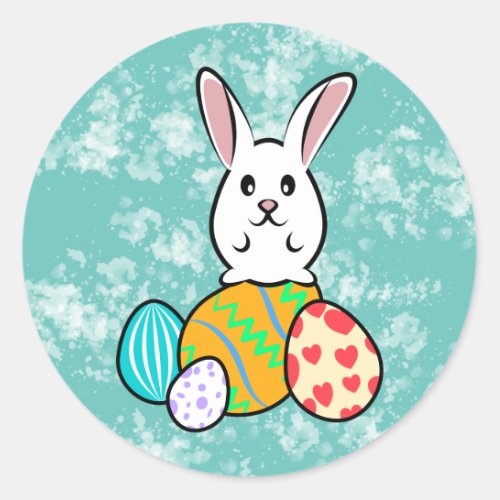 Easter Rabbit on Easter Eggs Classic Round Sticker