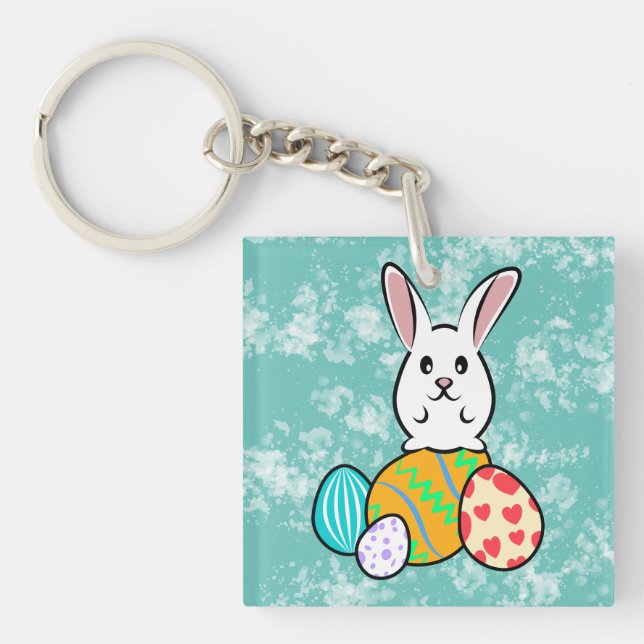 Easter Rabbit on Easter Eggs Keychain (Front)