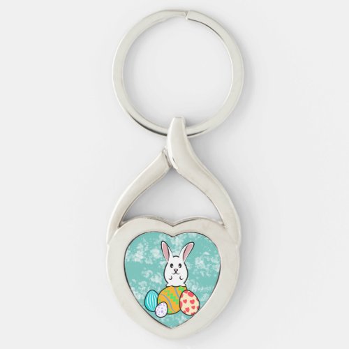 Easter Rabbit on Easter Eggs Keychain