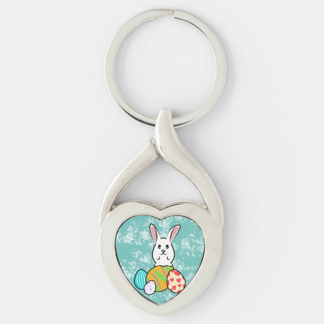 Easter Rabbit on Easter Eggs Keychain (Front)