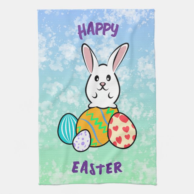 Easter Rabbit on Easter Eggs Kitchen Towel (Vertical)