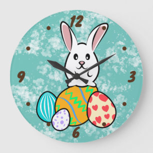 Easter Rabbit on Easter Eggs Large Clock