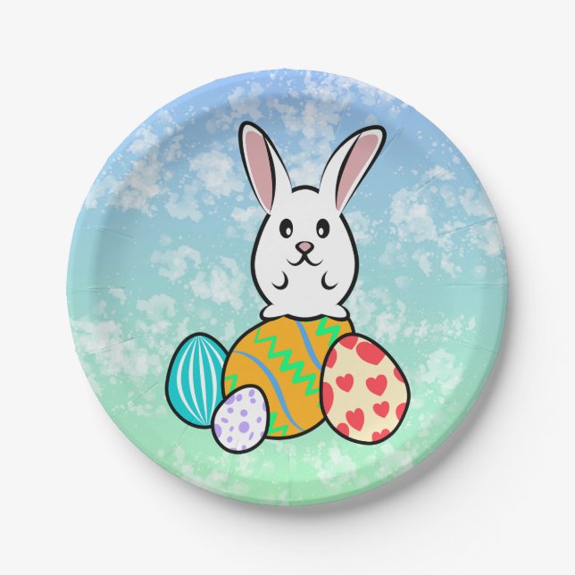 Easter Rabbit on Easter Eggs Paper Plates (Front)