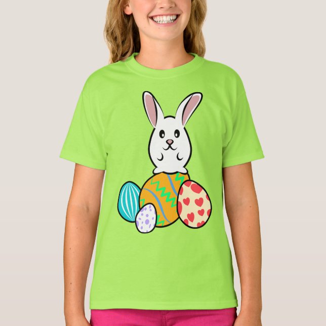 Easter Rabbit on Easter Eggs T-Shirt (Front)