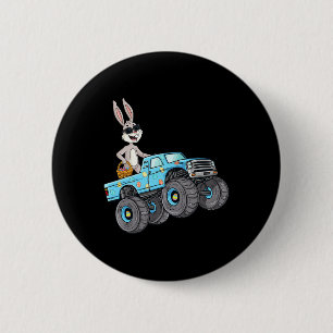 Easter Rabbit Riding Monster Truck Fun Boys Girls Button