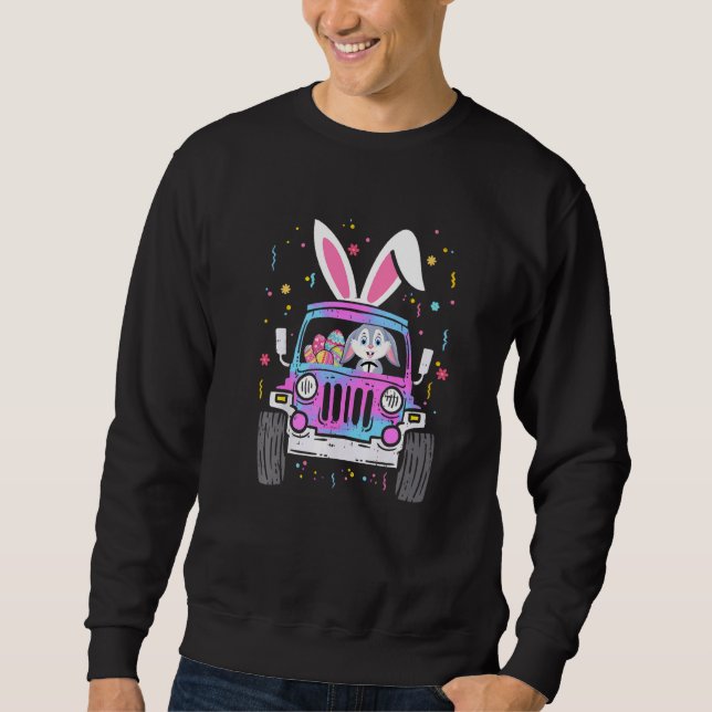 Easter Rabbit Riding Monster Truck Funny Boys Girl Sweatshirt (Front)